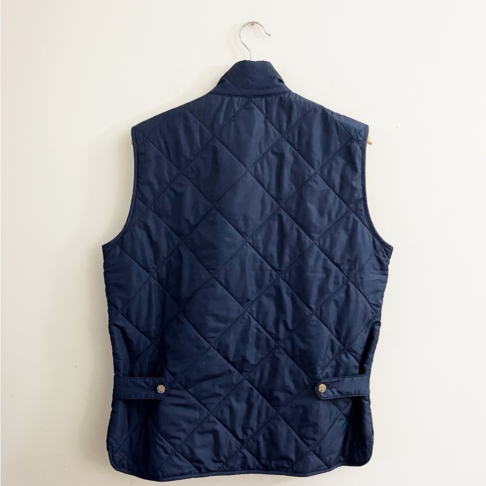 (sold)J. Crew Quilted Walker Men's Navy and Tan Quilted Vest Outdoor Preppy - Picture 2 of 8